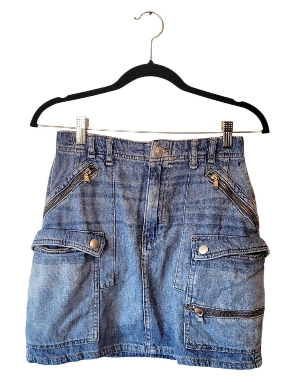 We The Free Denim Cargo Utility Mini Skirt Size 26